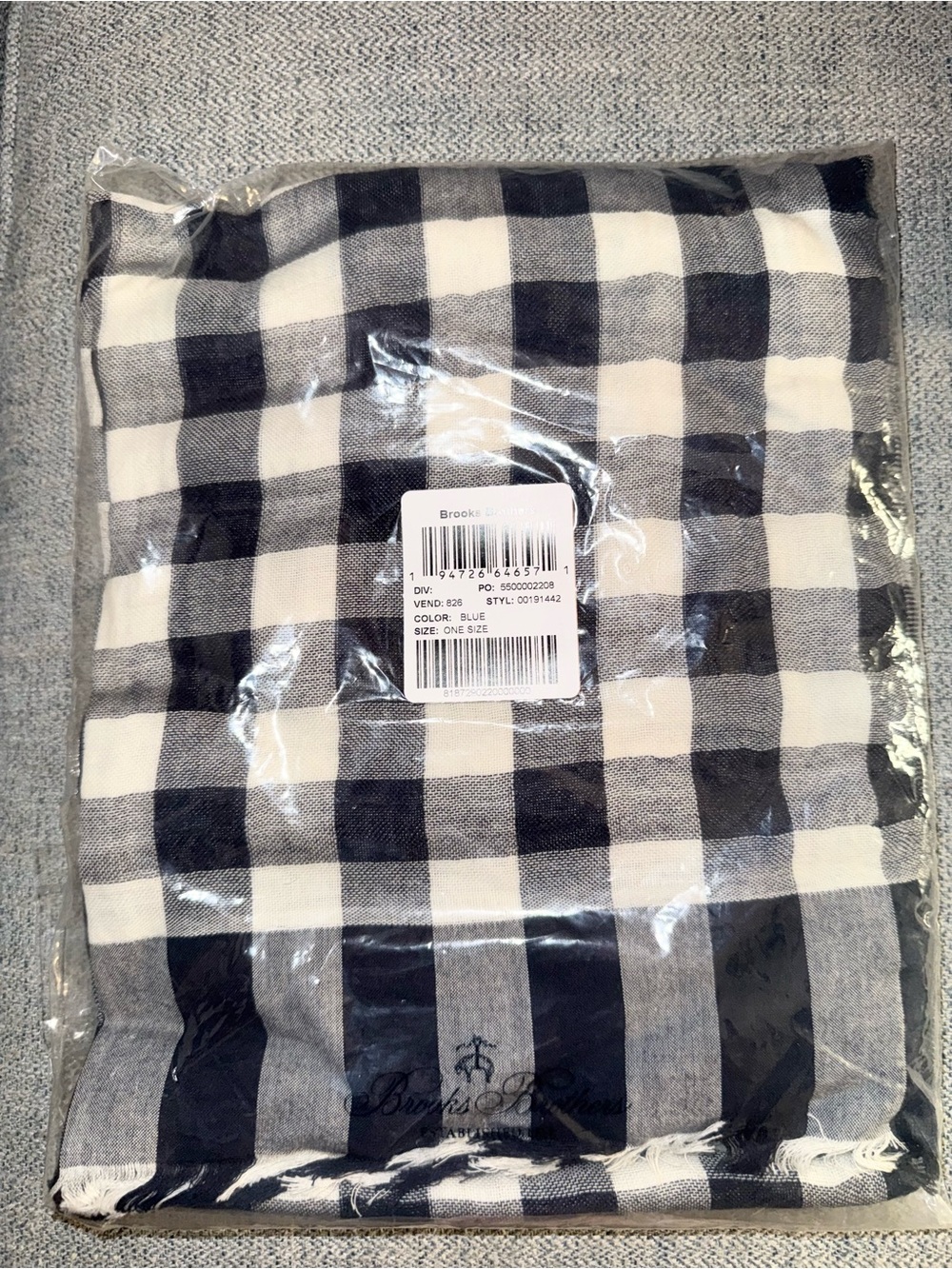 NWT Blue & White Gingham 100% Cotton Scarf Made in Italy